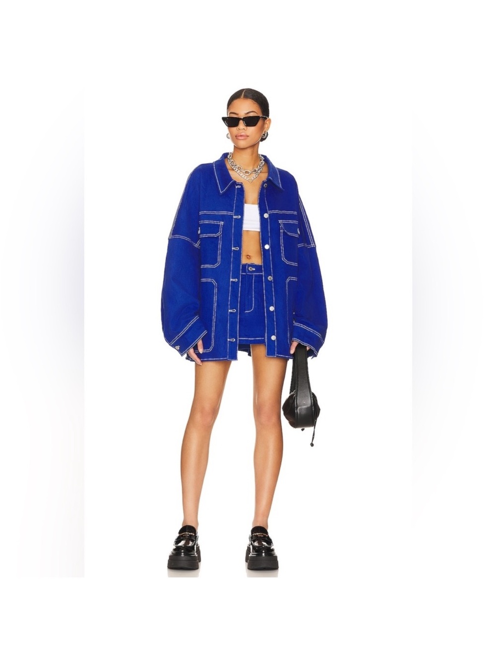 Oversized Royal Blue Contrast-Stitch Jacket AND skirt!!